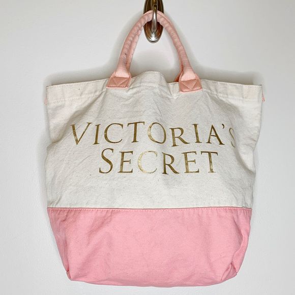 VICTORIAS SECRET Pink Cream Canvas Crossbody Tote - Picture 1 of 12